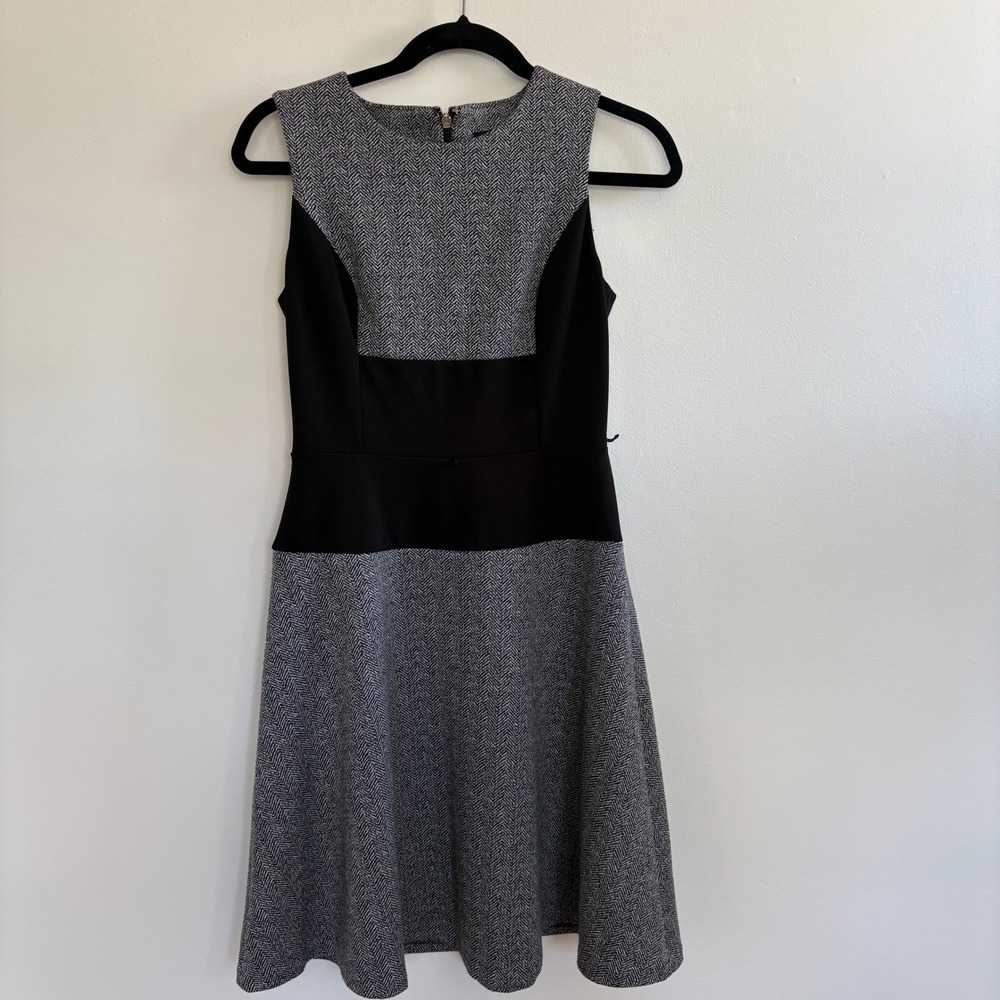 Tommy Hilfiger Womens Herringbone Fit Flare Dress Black Grey Size 2 A8FK1EE